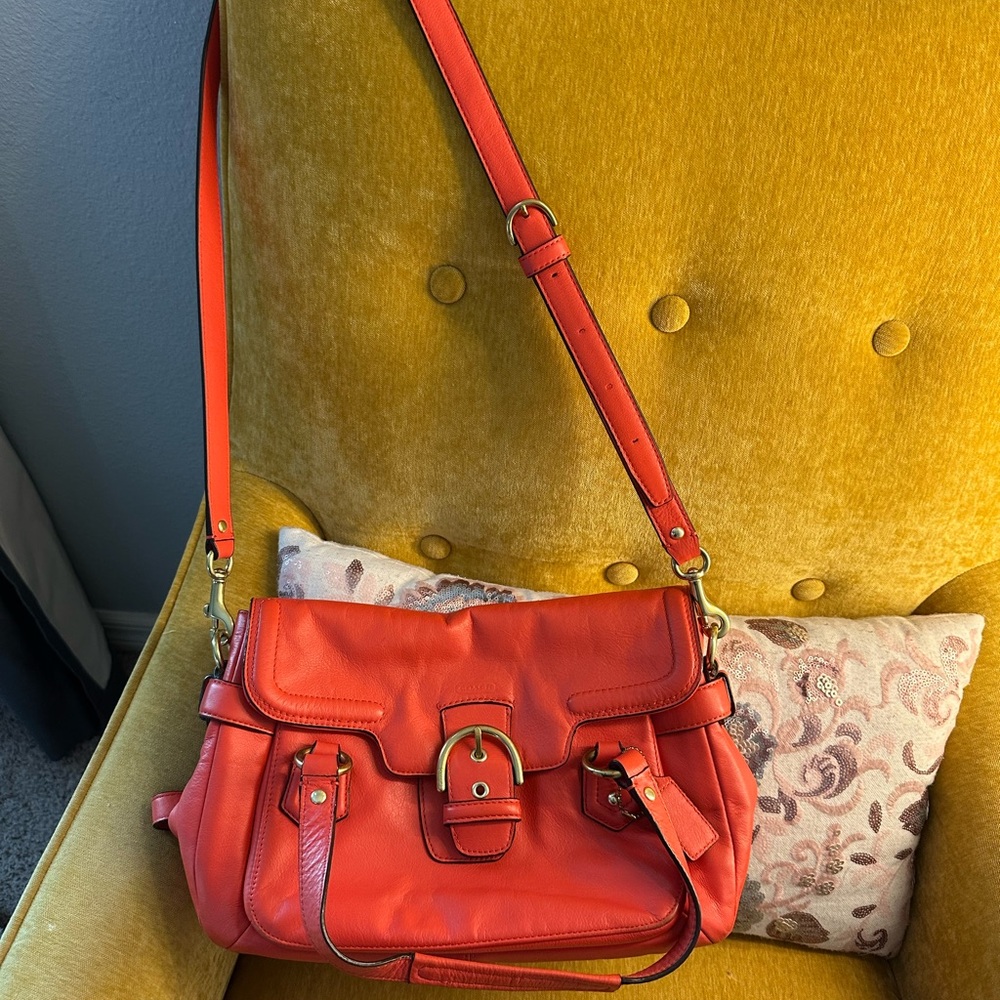 Orange Leather Coach Shoulder Bag- gently used/like new.